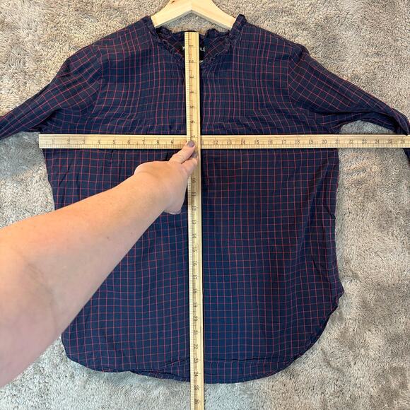 J. Crew Blue Red Windowpane Cotton Poplin Pintuck Popover Blouse Top Shirt 0 XS - Picture 9 of 9